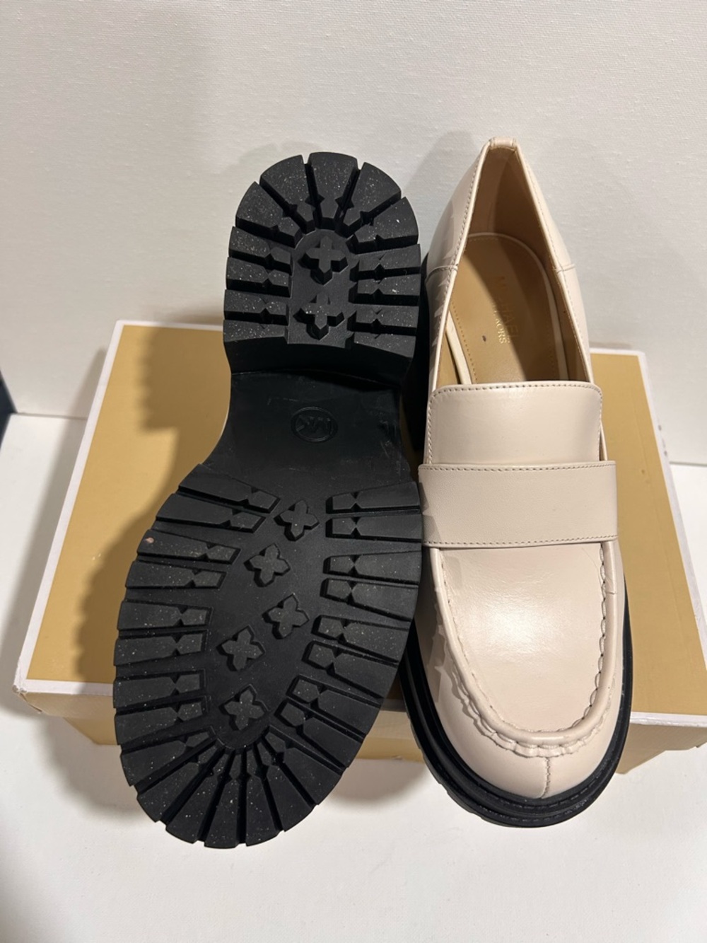Michael Kors Cream Leather Lug Sole Penny Loafers - Picture 2 of 4